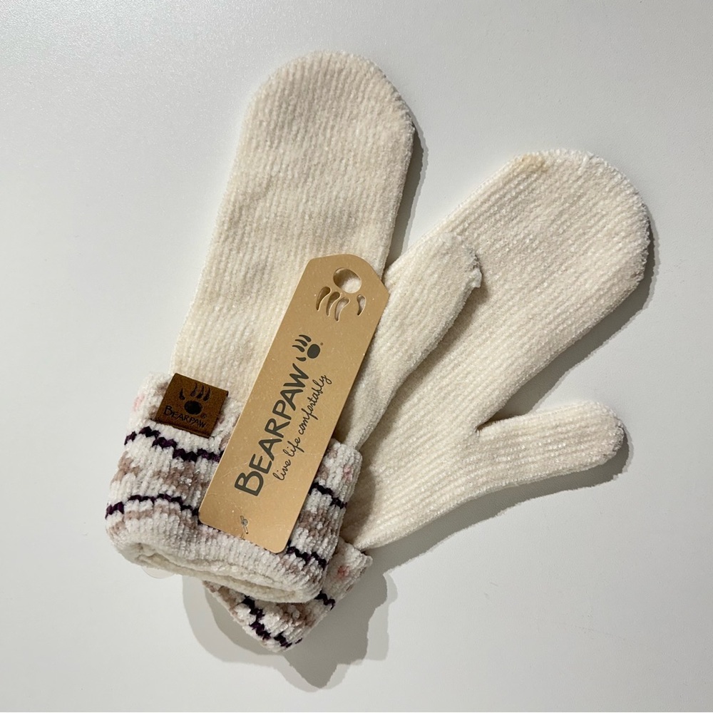 BEARPAW Women’s Mittens Adult Ivory NWT One Size - Picture 3 of 5